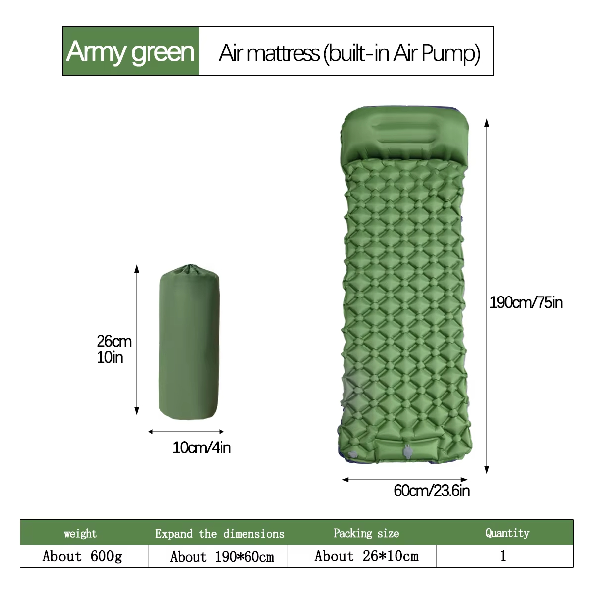 190*60cm Outdoor Camping Infla - огляд і ціна Inflatable Mattress